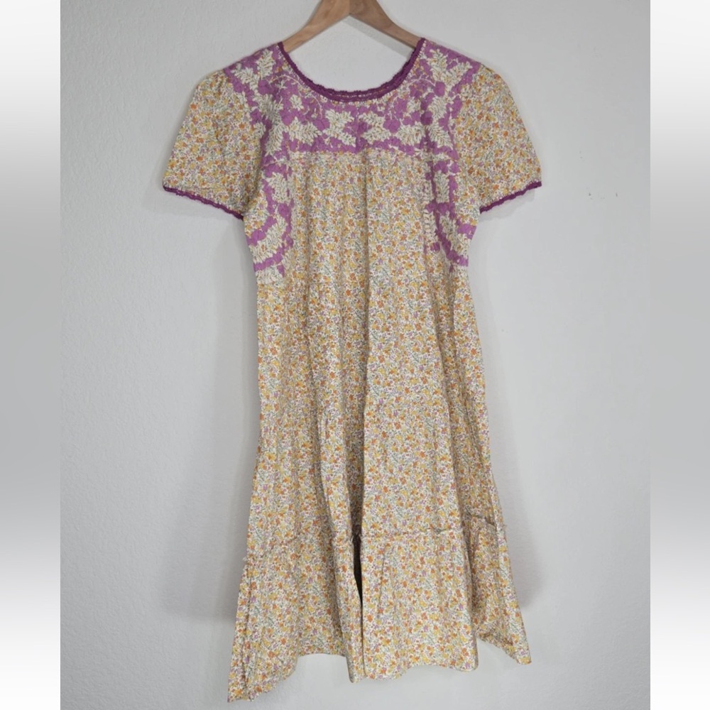 Margarita Mercantile Floral Dress Multi Color Embroidery Size S/M Womens
